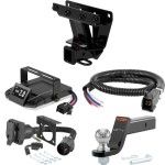 For 2005-2010 Jeep Grand Cherokee Tow Package Camp n' Field Trailer Hitch + Brake Controller Curt Assure 51160 Proportional Up To 4 Axles + 7 Way Trailer Wiring Plug & 2-5/16" ball 4 inch drop Fits Models w/ USCAR 7-way Factory Connector Excludin