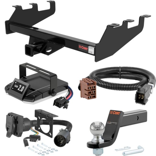 For 2003-2006 GMC Sierra 1500 Tow Package Camp n' Field Trailer Hitch + Brake Controller Curt Assure 51160 Proportional Up To 4 Axles + 7 Way Trailer Wiring Plug & 2-5/16" ball 4 inch drop Fits 10" drop bumper or Tommy Gate lift Curt 13339 2