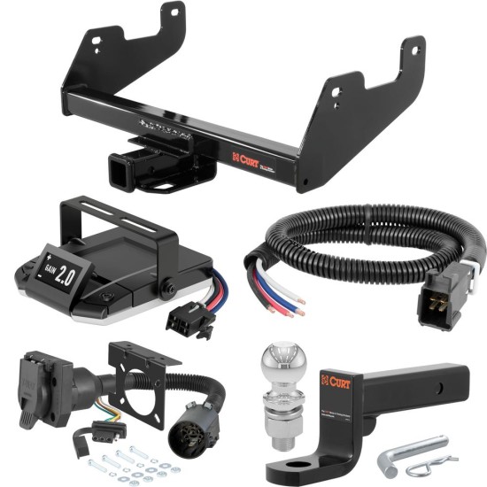 For 2022-2024 Ford F150 Tow Package Camp n' Field Trailer Hitch + Brake Controller Curt Assure 51160 Proportional Up To 4 Axles + 7 Way Trailer Wiring Plug & 2-5/16" ball 4 inch drop Fits Models w/o factory hitch exc Police w/ USCAR 7-way Factory