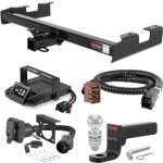 For 2001-2002 GMC Sierra 2500 HD Tow Package Camp n' Field Trailer Hitch + Brake Controller Curt Assure 51160 Proportional Up To 4 Axles + 7 Way Trailer Wiring Plug & 2-5/16" ball 4 inch drop Fits 6' bed except factory hitch Tommy Gate lift or ca