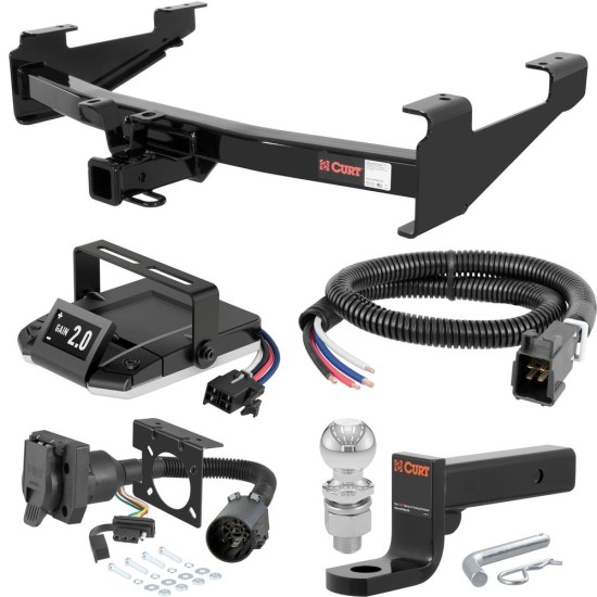 For 2007-2010 Chevy Silverado 3500 HD Tow Package Camp n' Field Trailer Hitch + Brake Controller Curt Assure 51160 Proportional Up To 4 Axles + 7 Way Trailer Wiring Plug & 2-5/16" ball 4 inch drop Except Tommy Gate lift or cab & chassis Excep