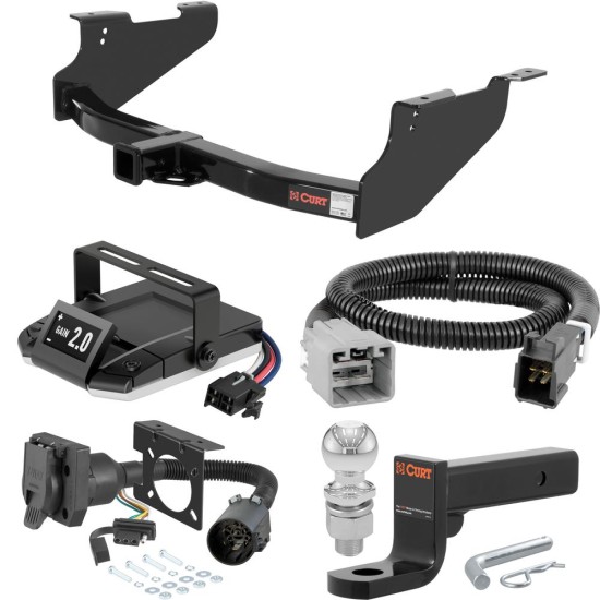 For 2011-2012 Ram 3500 Tow Package Camp n' Field Trailer Hitch + Brake Controller Curt Assure 51160 Proportional Up To 4 Axles + 7 Way Trailer Wiring Plug & 2-5/16" ball 4 inch drop Fits Models w/ USCAR 7-way Excluding factory receiver or cab &am