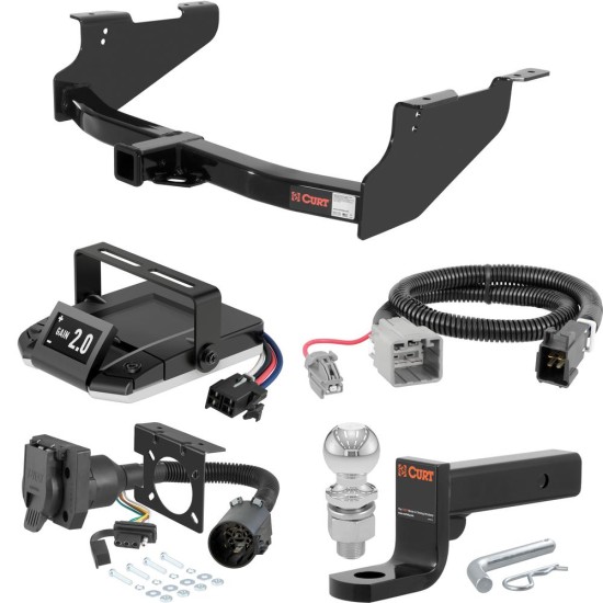 For 2013-2014 Ram 3500 Tow Package Camp n' Field Trailer Hitch + Brake Controller Curt Assure 51160 Proportional Up To 4 Axles + 7 Way Trailer Wiring Plug & 2-5/16" ball 4 inch drop Fits Models w/ USCAR 7-way Excluding factory receiver or cab &am