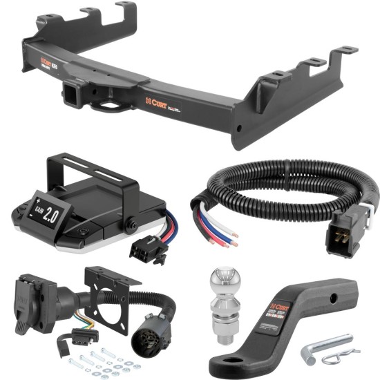 For 2007-2010 Chevy Silverado 2500 HD Tow Package Camp n' Field Trailer Hitch + Brake Controller Curt Assure 51160 Proportional Up To 4 Axles + 7 Way Trailer Wiring Plug & 2-5/16" ball 4 inch drop Fits 6' bed factory replacement hitch Curt 15302 