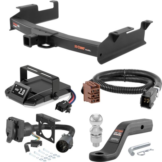 For 2003-2006 GMC Sierra 3500 Tow Package Camp n' Field Trailer Hitch + Brake Controller Curt Assure 51160 Proportional Up To 4 Axles + 7 Way Trailer Wiring Plug & 2-5/16" ball 4 inch drop Fits 8' bed factory replacement hitch Curt 15312 2 inch T