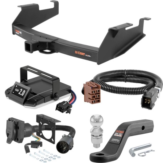 For 2003-2006 GMC Sierra 3500 Tow Package Camp n' Field Trailer Hitch + Brake Controller Curt Assure 51160 Proportional Up To 4 Axles + 7 Way Trailer Wiring Plug & 2-5/16" ball 4 inch drop Fits 8' Bed w/ 10" Step Bumper Curt 15313 2 inch Tow