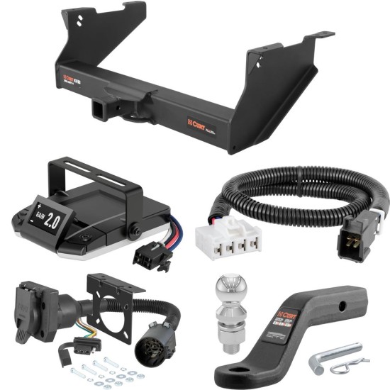 For 2004-2008 Dodge Ram 1500 Tow Package Camp n' Field Trailer Hitch + Brake Controller Curt Assure 51160 Proportional Up To 4 Axles + 7 Way Trailer Wiring Plug & 2-5/16" ball 4 inch drop Fits Models w/ Existing USCAR 7-way Curt 15409 2 inch Tow 