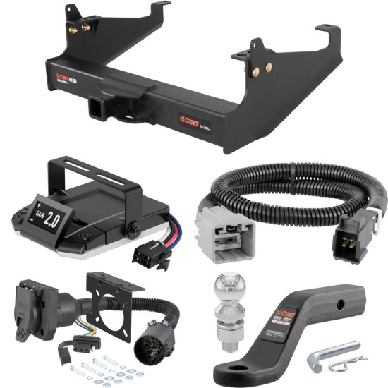 For 2005-2007 Ford F650 Tow Package Camp n' Field Trailer Hitch + Brake Controller Curt Assure 51160 Proportional Up To 4 Axles + 7 Way Trailer Wiring Plug & 2-5/16" ball 4 inch drop Fits Models w/ Existing USCAR 7-way Curt 15445 2 inch Tow Recei