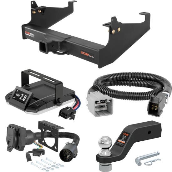 For 2005-2007 Ford F650 Tow Package Camp n' Field Trailer Hitch + Brake Controller Curt Assure 51160 Proportional Up To 4 Axles + 7 Way Trailer Wiring Plug & 2-5/16" ball 4 inch drop Fits Models w/ Existing USCAR 7-way Curt 15845 2.5 in Tow Recei