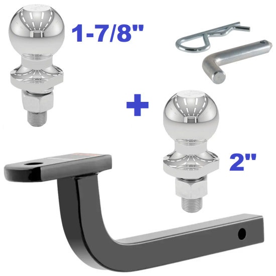 Class 1 Ball Mount 2,000 LBS Tow Kit w/ Dual 1-7/8" + 2" Balls - 11.5" Long Shank 3-3/4" Rise Includes Pin/Clip Curt Part Numbers 45023 21400 40001 40003