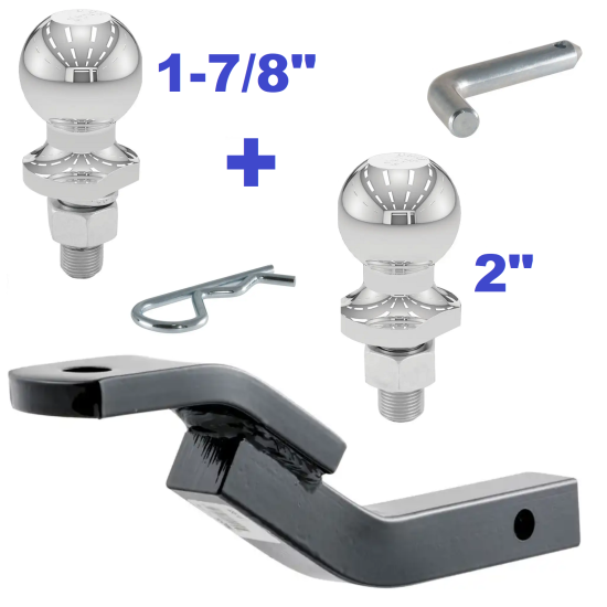 Class 2 Ball Mount 3,500 LBS Tow Kit w/ Dual 1-7/8" + 2" Balls - 10-5/16" Long Shank 3-1/8" Rise Includes Pin/Clip Curt Part Numbers 45510 21400 40001 40003