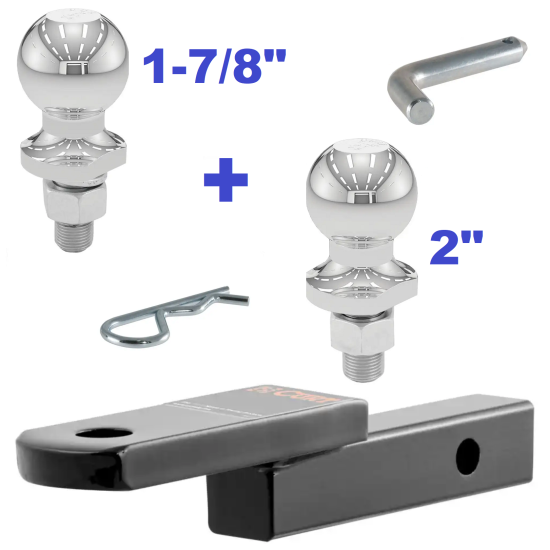 Class 2 Ball Mount 3,500 LBS Tow Kit w/ Dual 1-7/8" + 2" Balls - 6.75" Long Shank 3/4" Rise or Flip Around 1-1/4" Drop Includes Pin/Clip Curt Part Numbers 45518 21400 40001 40003