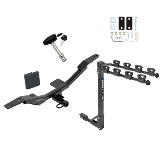 Trailer Tow Hitch w/ 4 Bike Rack For 09-23 Audi A4 4 Dr. Sedan tilt away adult or child arms fold down carrier w/ Lock and Cover