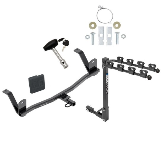 Trailer Tow Hitch w/ 4 Bike Rack For 17-22 Chevy Bolt EV tilt away adult or child arms fold down carrier w/ Lock and Cover