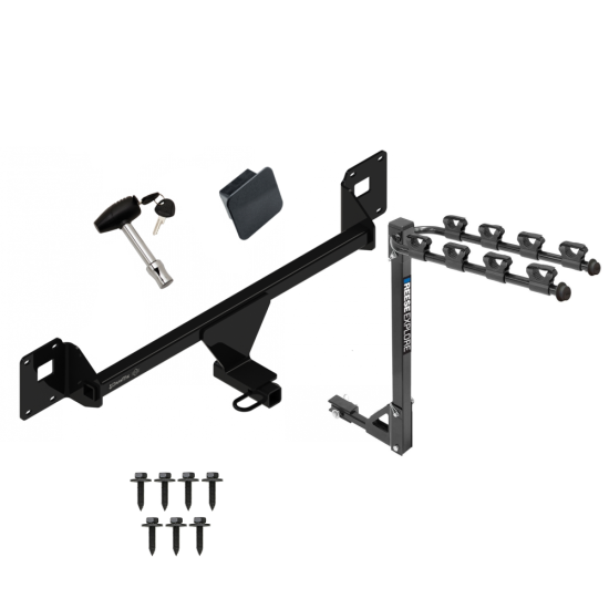 Trailer Tow Hitch w/ 4 Bike Rack For 19-23 Volkswagen Jetta tilt away adult or child arms fold down carrier w/ Lock and Cover