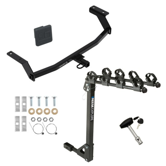 Trailer Tow Hitch w/ 4 Bike Rack For 19-25 Mazda 3 Hatchback tilt away adult or child arms fold down carrier w/ Lock and Cover