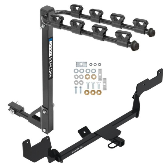 Trailer Tow Hitch w/ 4 Bike Rack For 20-23 Hyundai Venue tilt away adult or child arms fold down carrier