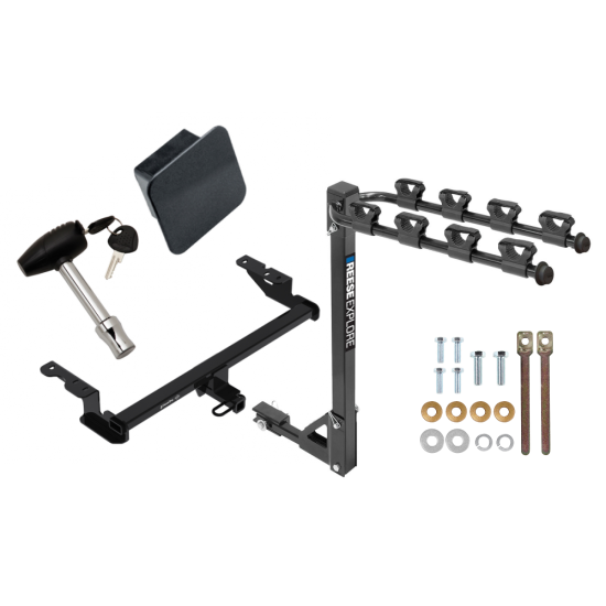 Trailer Tow Hitch w/ 4 Bike Rack For 18-22 Ford EcoSport Class 2 tilt away adult or child arms fold down carrier w/ Lock and Cover