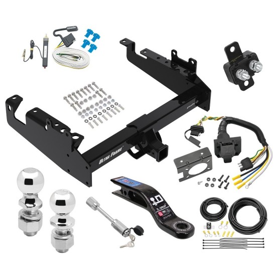 Trailer Tow Hitch For 19-23 Ford F-350 F-450 F-550 Cab and Chassis w/ w/ 7-Way Wiring Kit 2-5/16" and 2" Ball 10" Long 3" Drop Draw Bar and Towing Lock