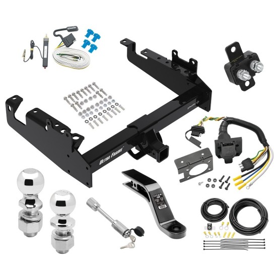 Trailer Tow Hitch For 19-23 Ford F-350 F-450 F-550 Cab and Chassis w/ w/ 7-Way Wiring Kit 2-5/16" and 2" Ball 10" Long 5" Drop Draw Bar and Towing Lock