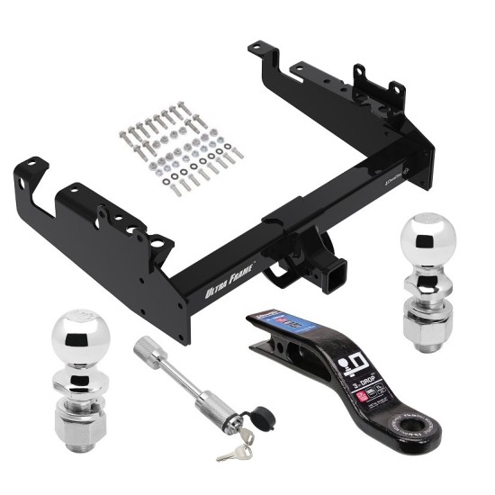 Trailer Tow Hitch For 19-23 Ford F-350 F-450 F-550 Cab and Chassis w/ 2-5/16" and 2" Ball 10" Long 3" Drop Draw Bar and Towing Lock