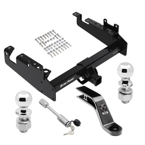 Trailer Tow Hitch For 19-23 Ford F-350 F-450 F-550 Cab and Chassis w/ 2-5/16" and 2" Ball 10" Long 5" Drop Draw Bar and Towing Lock