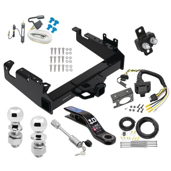 Trailer Tow Hitch For 19-24 Ford F-350 F-450 F-550 Super Duty Cab and Chassis Class V w/ 7-Way Wiring Kit 2-5/16" and 2" Ball 10" Long 3" Drop Draw Bar and Towing Lock