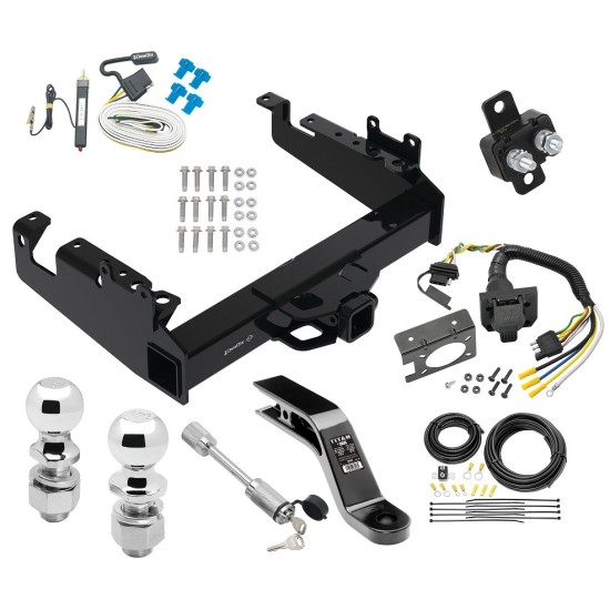 Trailer Tow Hitch For 19-24 Ford F-350 F-450 F-550 Super Duty Cab and Chassis Class V w/ 7-Way Wiring Kit 2-5/16" and 2" Ball 10" Long 5" Drop Draw Bar and Towing Lock