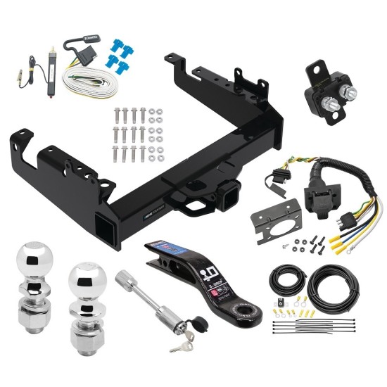 Reese Trailer Tow Hitch For 19-24 Ford F-350 F-450 F-550 Super Duty Cab and Chassis Class V w/ 7-Way Wiring Kit 2-5/16" and 2" Ball 10" Long 3" Drop Draw Bar and Towing Lock