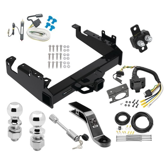 Reese Trailer Tow Hitch For 19-24 Ford F-350 F-450 F-550 Super Duty Cab and Chassis Class V w/ 7-Way Wiring Kit 2-5/16" and 2" Ball 10" Long 5" Drop Draw Bar and Towing Lock