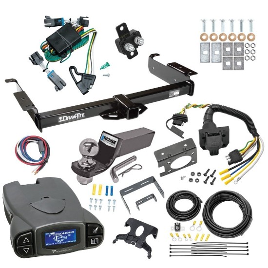 Trailer Hitch Tow Package Prodigy P3 Brake Control For 00-02 Chevrolet Express GMC Savana 1500 2500 3500 w/ 7-Way RV Wiring 2" Drop Mount 2" Ball Class 3 2" Receiver Draw-Tite Tekonsha