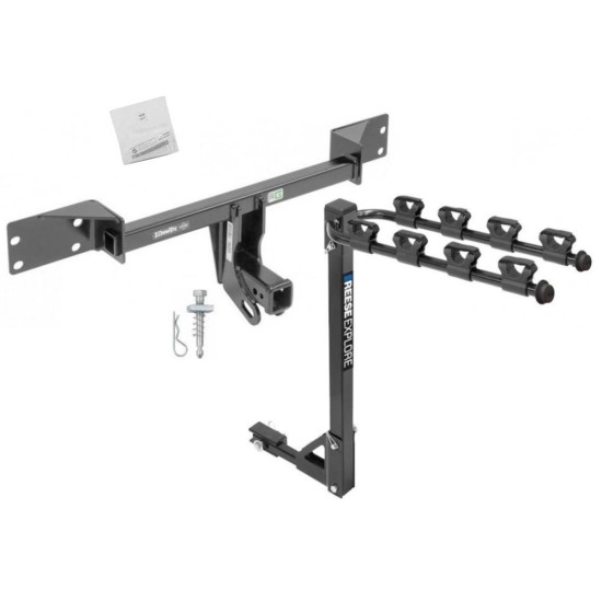 Trailer Tow Hitch w/ 4 Bike Rack For 15-24 Mercedes-Benz GLA250 Infiniti QX30 tilt away adult or child arms fold down carrier