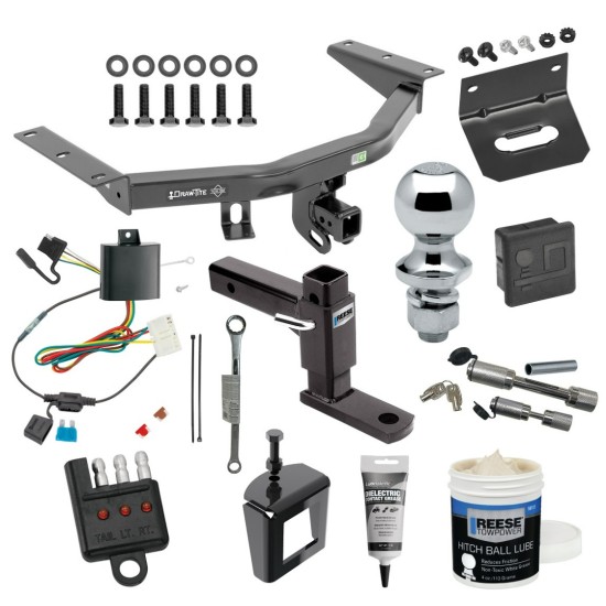 For 2014-2020 Acura MDX Trailer Hitch Tow PKG w/ 4-Flat Wiring + Adjustable Drop Rise Ball Mount + 1-7/8" Ball + Wiring Bracket + Hitch Cover + Dual Hitch & Coupler Locks + Wiring Tester + Ball Lube + Electric Grease + Ball Wrench + Anti Rattle D