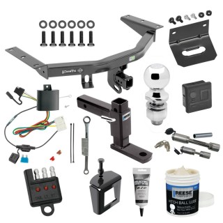 For 2014-2020 Acura MDX Trailer Hitch Tow PKG w/ 4-Flat Wiring + Adjustable Drop Rise Ball Mount + 2" Ball + Wiring Bracket + Hitch Cover + Dual Hitch & Coupler Locks + Wiring Tester + Ball Lube + Electric Grease + Ball Wrench + Anti Rattle Devic