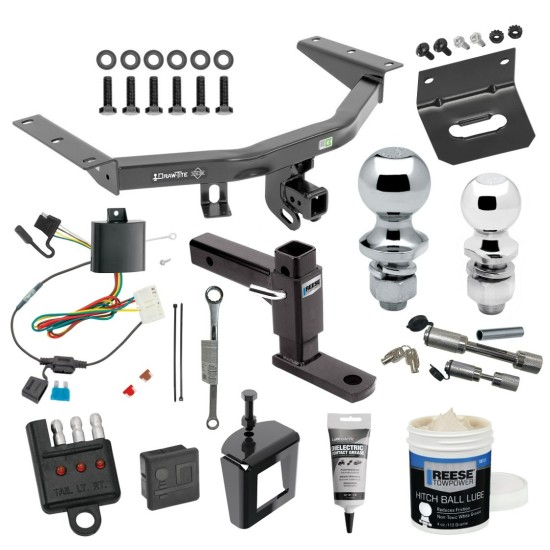 For 2014-2020 Acura MDX Trailer Hitch Tow PKG w/ 4-Flat Wiring + Adjustable Drop Rise Ball Mount + 2" Ball + 1-7/8" Ball + Wiring Bracket + Hitch Cover + Dual Hitch & Coupler Locks + Wiring Tester + Ball Lube + Electric Grease + Ball Wrench 