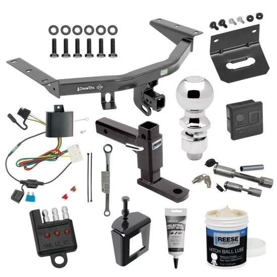 For 2014-2020 Acura MDX Trailer Hitch Tow PKG w/ 4-Flat Wiring + Adjustable Drop Rise Ball Mount + 2-5/16" Ball + Wiring Bracket + Hitch Cover + Dual Hitch & Coupler Locks + Wiring Tester + Ball Lube + Electric Grease + Ball Wrench + Anti Rattle 