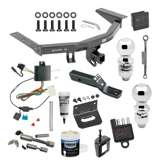 For 2014-2020 Acura MDX Trailer Hitch Tow PKG w/ 4-Flat Wiring + Ball Mount w/ 2" Drop + 2" Ball + 2-5/16" Ball + Wiring Bracket + Hitch Cover + Dual Hitch & Coupler Locks + Wiring Tester + Ball Lube + Electric Grease + Ball Wrench + An