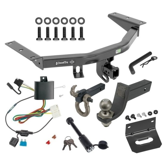 For 2014-2020 Acura MDX Trailer Hitch Tow PKG w/ 4-Flat Wiring + Interlock Tactical Starter Kit w/ 3-1/4" Drop & 2" Ball + Tactical Hook & Shackle Mount + Tactical Dogbone Lock + Wiring Bracket (Excludes: w/Full Size Spare Tire Models) B