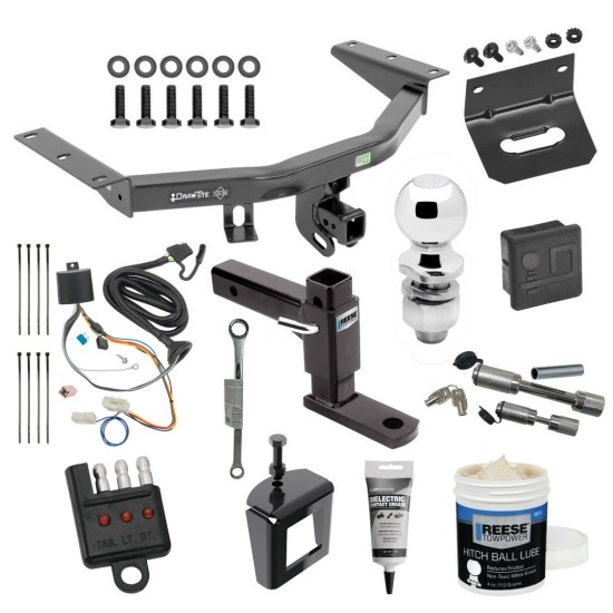 For 2016-2022 Honda Pilot Trailer Hitch Tow PKG w/ 4-Flat Wiring + Adjustable Drop Rise Ball Mount + 2" Ball + Wiring Bracket + Hitch Cover + Dual Hitch & Coupler Locks + Wiring Tester + Ball Lube + Electric Grease + Ball Wrench + Anti Rattle Dev