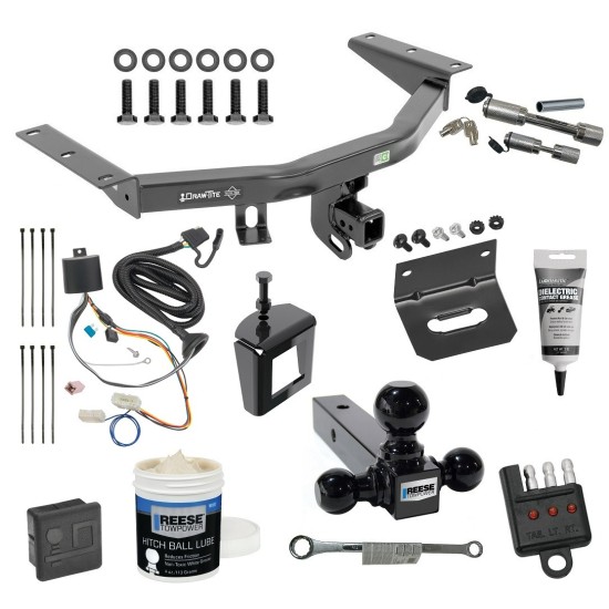 For 2016-2022 Honda Pilot Trailer Hitch Tow PKG w/ 4-Flat Wiring + Triple Ball Ball Mount 1-7/8" & 2" & 2-5/16" Trailer Balls + Wiring Bracket + Hitch Cover + Dual Hitch & Coupler Locks + Wiring Tester + Ball Lube + Electric Gre