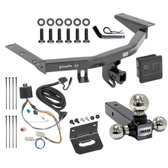 For 2016-2022 Honda Pilot Trailer Hitch Tow PKG w/ 4-Flat Wiring + Triple Ball Ball Mount 1-7/8" & 2" & 2-5/16" Trailer Balls + Pin/Clip + Wiring Bracket + Hitch Cover By Draw-Tite