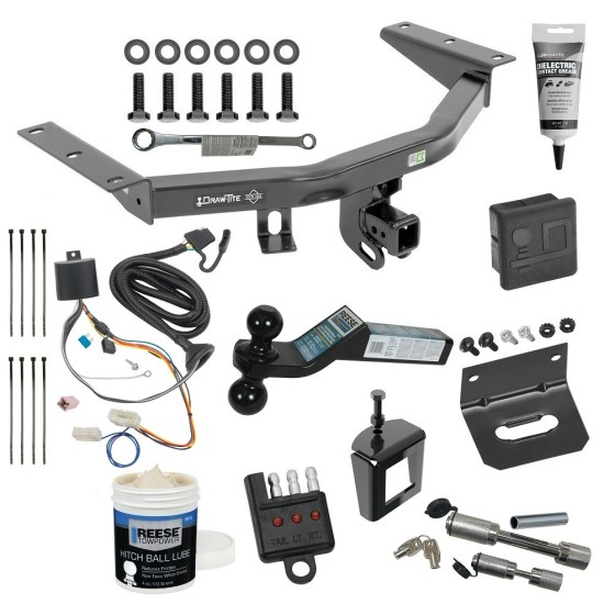 For 2016-2022 Honda Pilot Trailer Hitch Tow PKG w/ 4-Flat Wiring + Dual Ball Ball Mount 2" & 2-5/16" Trailer Balls + Wiring Bracket + Hitch Cover + Dual Hitch & Coupler Locks + Wiring Tester + Ball Lube + Electric Grease + Ball Wrench + 