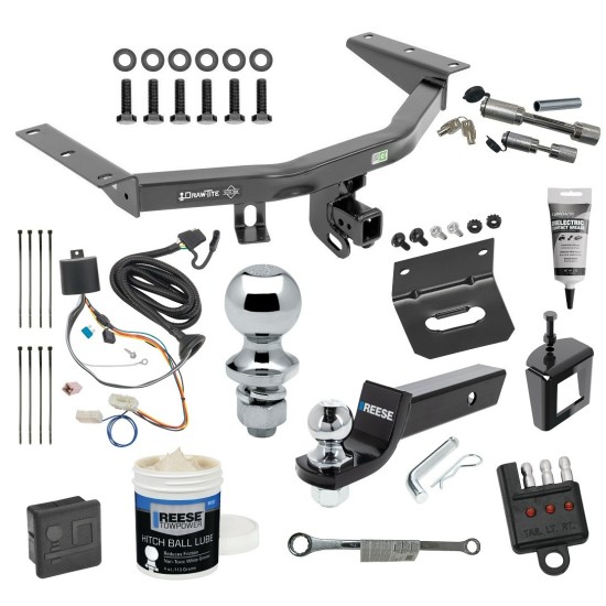 For 2016-2022 Honda Pilot Trailer Hitch Tow PKG w/ 4-Flat Wiring + Starter Kit Ball Mount w/ 2" Drop & 2" Ball + 1-7/8" Ball + Wiring Bracket + Hitch Cover + Dual Hitch & Coupler Locks + Wiring Tester + Ball Lube + Electric Grease +