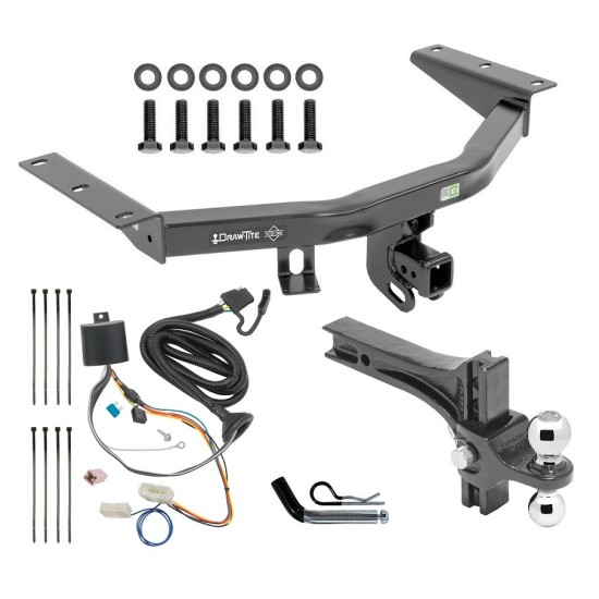 For 2016-2022 Honda Pilot Trailer Hitch Tow PKG w/ 4-Flat Wiring + Dual Adjustable Drop Rise Ball Ball Mount 2" & 2-5/16" Trailer Balls + Pin/Clip By Draw-Tite