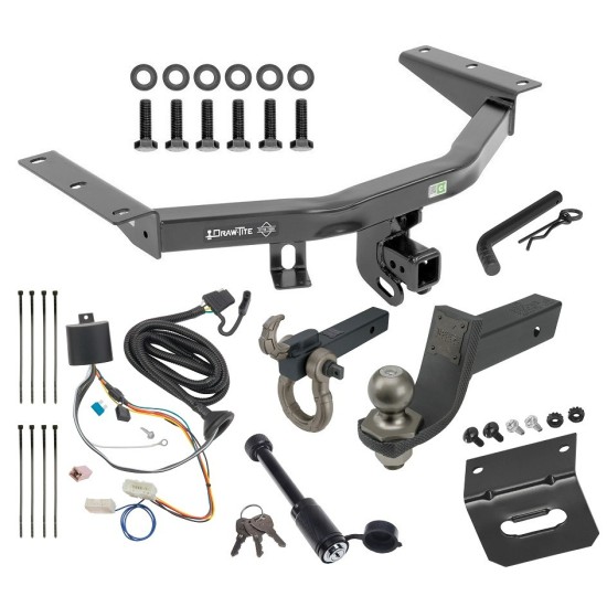 For 2016-2022 Honda Pilot Trailer Hitch Tow PKG w/ 4-Flat Wiring + Interlock Tactical Starter Kit w/ 3-1/4" Drop & 2" Ball + Tactical Hook & Shackle Mount + Tactical Dogbone Lock + Wiring Bracket By Draw-Tite