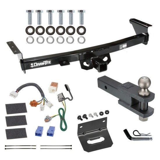 For 2005-2023 Nissan Frontier Trailer Hitch Tow PKG w/ 4-Flat Wiring Harness + Clevis Hitch Ball Mount w/ 2" Ball + Pin/Clip + Wiring Bracket By Draw-Tite