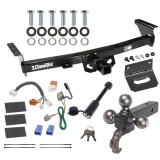 For 2005-2023 Nissan Frontier Trailer Hitch Tow PKG w/ 4-Flat Wiring + Triple Ball Tactical Ball Mount 1-7/8" & 2" & 2-5/16" Balls w/ Tow Hook + Tactical Dogbone Lock + Wiring Bracket By Draw-Tite