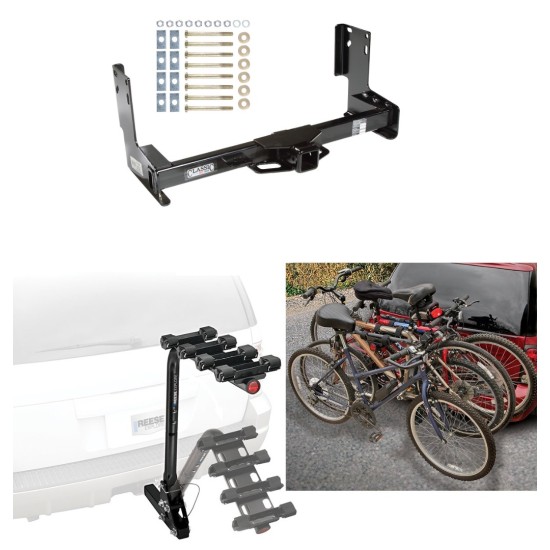 Trailer Hitch w/ 4 Bike Rack For 07-23 Dodge Freightliner 10-24 Mercedes-Benz Sprinter 2500 3500 without Factory Step Bumper Approved for Recreational & Offroad Use Carrier for Adult Woman or Child Bicycles Foldable