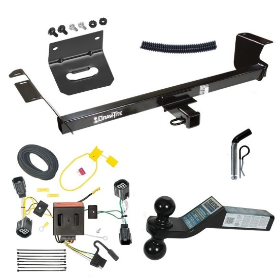 For 2011-2016 Chrysler Town & Country Trailer Hitch Tow PKG w/ 4-Flat Wiring Harness + Dual Ball Ball Mount 2" & 2-5/16" Trailer Balls + Pin/Clip +  Wiring Bracket By Draw-Tite