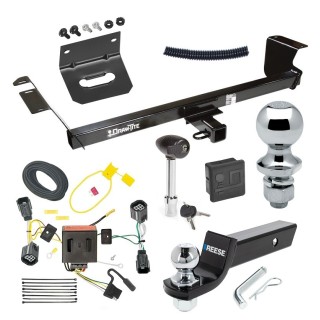 For 2011-2016 Chrysler Town & Country Trailer Hitch Tow PKG w/ 4-Flat Wiring + Starter Kit Ball Mount w/ 2" Drop & 2" Ball + 1-7/8" Ball + Wiring Bracket + Hitch Lock + Hitch Cover By Draw-Tite